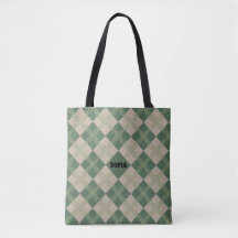 Argyle pattern name green red tote bag