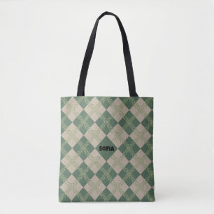  Argyle pattern name green  red tote bag