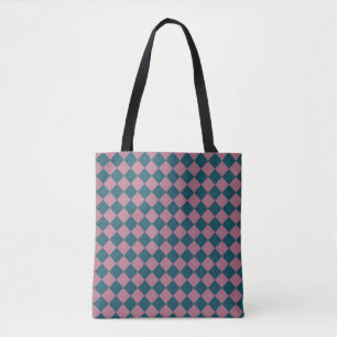  Argyle pattern ocean blue pink tote bag