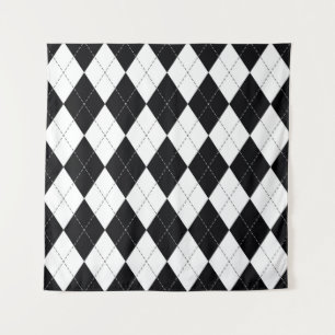 Argyle pattern seamless in black and white. Geomet Tapestry