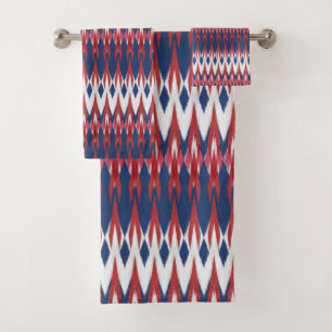 Argyle Pattern White Blue Red Ikat Technique       Bath Towel Set