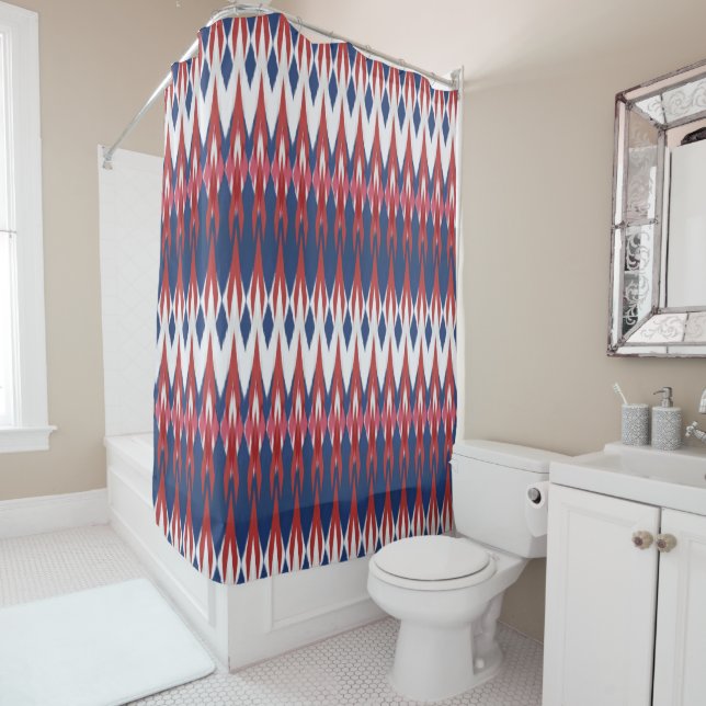 Argyle Pattern White Blue Red Ikat Technique       Shower Curtain (In Situ)