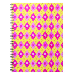 Argyle Pink Diamonds Hearts Pattern Leggings Notebook