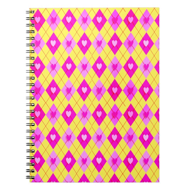Argyle Pink Diamonds Hearts Pattern Leggings Notebook (Front)