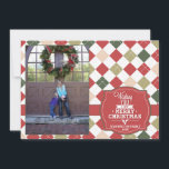 Argyle plaid Christmas holiday photo card<br><div class="desc">This Christmas / Holiday photo card has a green, red, and white chequerboard argyle plaid design in the background. On the left, you can easily personalise this with your family photo. On the right, there is a frame badge with a typography design that says, "Wishing you a very Merry Christmas"...</div>