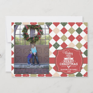 Argyle plaid Christmas holiday photo card