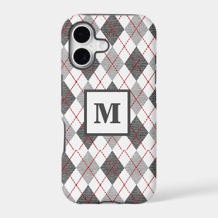 Argyle Plaid Red Grey Silver Custom Monogram