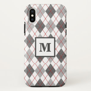 Argyle Plaid Red Grey Silver Custom Monogram Case-Mate iPhone Case