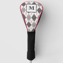 Argyle Plaid Red Grey Silver Golf Custom Monogram Head Cover