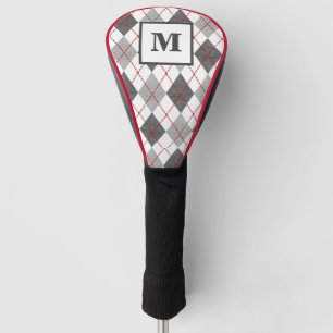 Argyle Plaid Red Grey Silver Golf Custom Monogram Head Cover