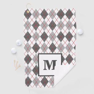 Argyle Plaid Red Grey Silver Golf Custom Monogram Towel
