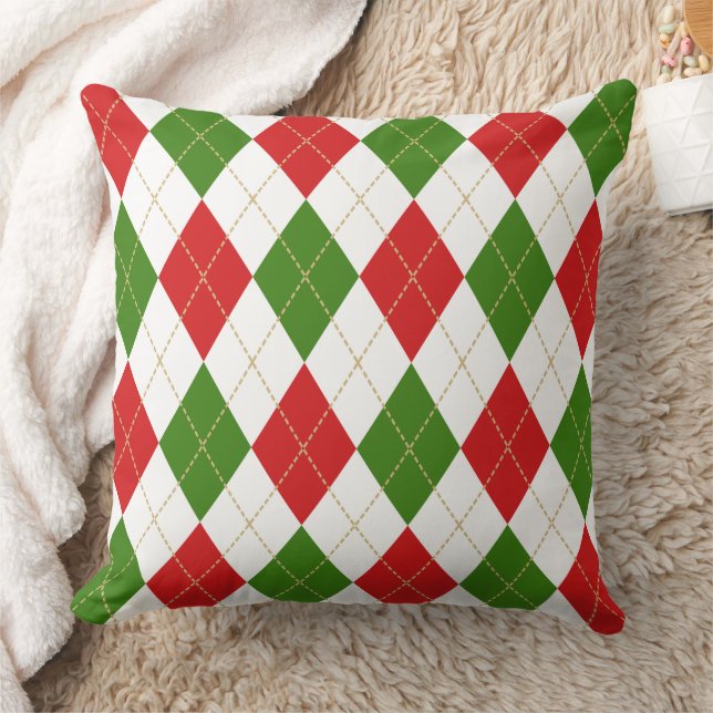 Argyle Red Green White Cushion (Blanket)