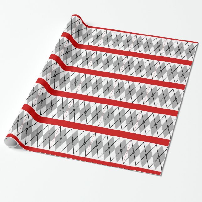 Argyle Skull And Crossbones Wrapping Paper (Unrolled)