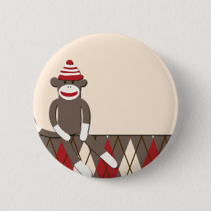 Argyle Sock Monkey 6 Cm Round Badge