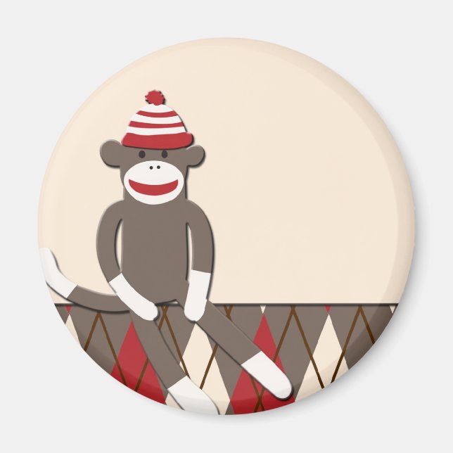 Argyle Sock Monkey Magnet (Front)