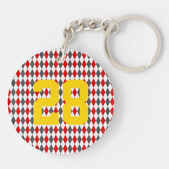 Argyle Sports Player NUMBER Preppy Team Fun Key Ring (Back)