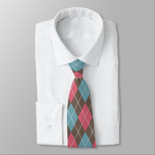 Argyle Taupe, Pink, Blue - Modern Colours Golfer Tie
