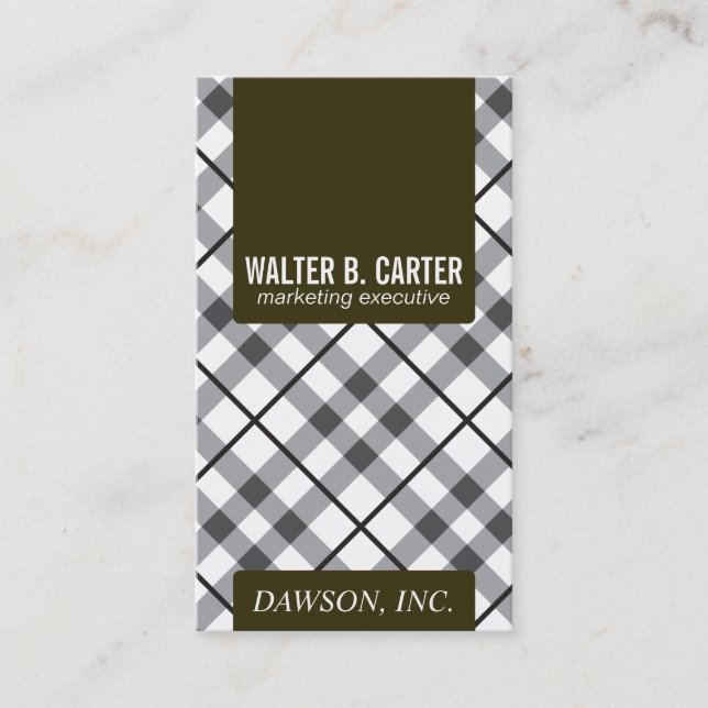 Argyle Vertical (Yellow Green & White) Business Card (Front)