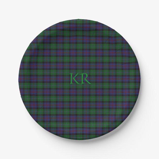 Argyll District Tartan with monogram / name Paper Plate (Front)