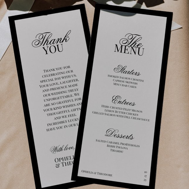 Aria | Black and Beige Minimal Classic Wedding  Menu (Creator Uploaded)