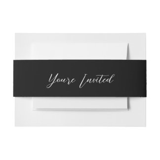 Aria • Elegant Modern Script Black and White Invitation Belly Band