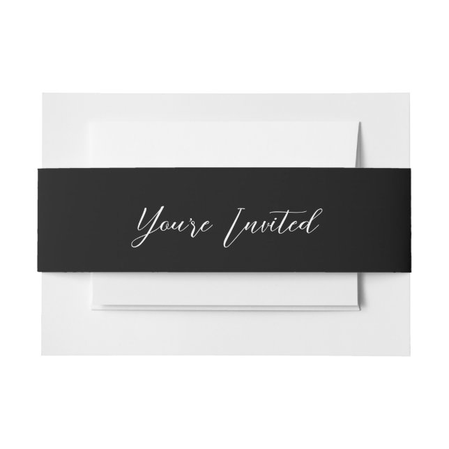 Aria • Elegant Modern Script Black and White Invitation Belly Band (Front Example)