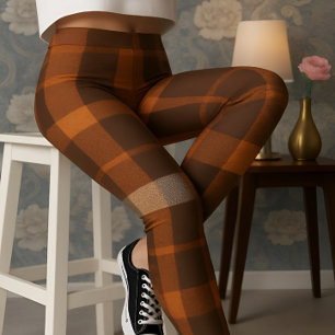 Aria Grace Autumn Hearth Cozy Plaid Pattern Fire Leggings