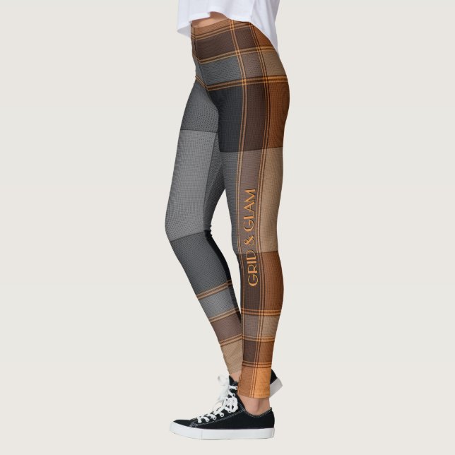 Aria Grace Urban Copper Grid Plaid Pattern Vol 29 Leggings (Left)