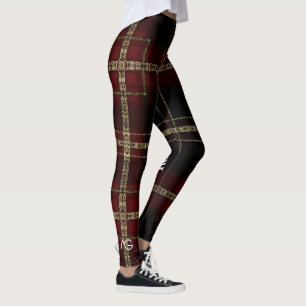 AriaGrace Regal Burgundy Gold Plaid Pattern Vol 23 Leggings