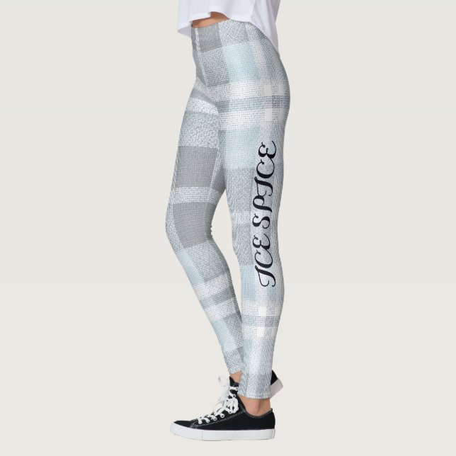 AriaGrace Silver Frost Winter Plaid Pattern Vol 24 Leggings (Left)