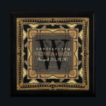 Ariana Art Deco Black Gold Wedding Anniversary Box<br><div class="desc">Art Deco inspired design with Gatsby, roaring 20s, vintage flavour. With customisable text and monogram, combined with a very stylish glitter gold and black geometric design. Sleek and elegant custom Wedding, Anniversary or engagement present. Personalise with names, anniversary date and monogram or numbers - made into a wonderful wooden gift...</div>
