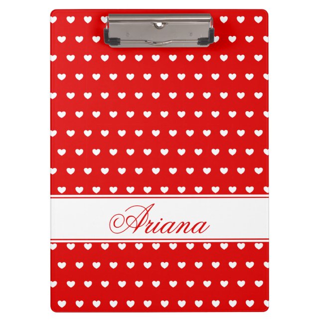 Ariana, Custom Name Template, Red and White Hearts Clipboard (Front)