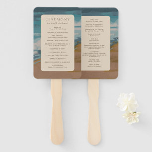 Ariel Abstract Coastal 4 Modern Wedding Program Hand Fan