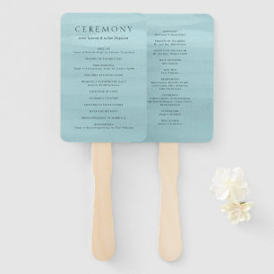 Ariel Blue Watercolor Modern Wedding Program Hand Fan