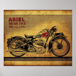 Ariel square four vintage motorcycle poster
