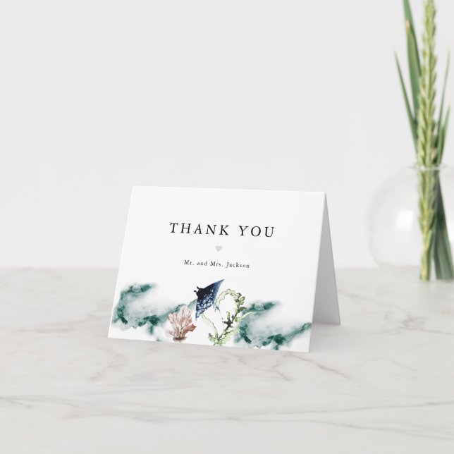 ARIEL Tropical Beach Coral Ocean Manta Ray Thank You Card (Front)