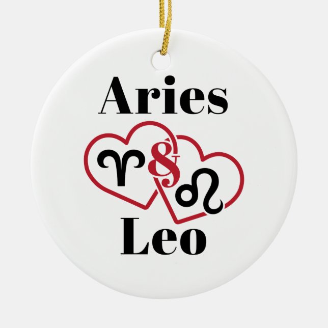 Aries and Leo Couples Zodiac Horoscope Ceramic Tree Decoration (Front)