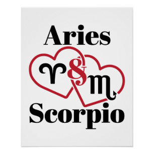 Aries and Scorpio Couple Zodiac Astrology Hearts Poster