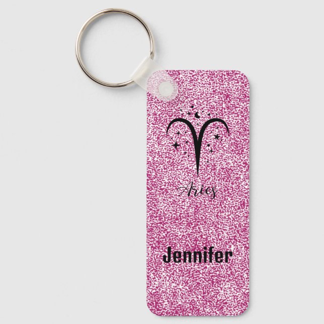 Aries astrological sign & editable name key ring (Front)