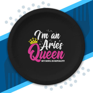 Aries Birthday Queen Astrology Zodiac March April Paper Plate