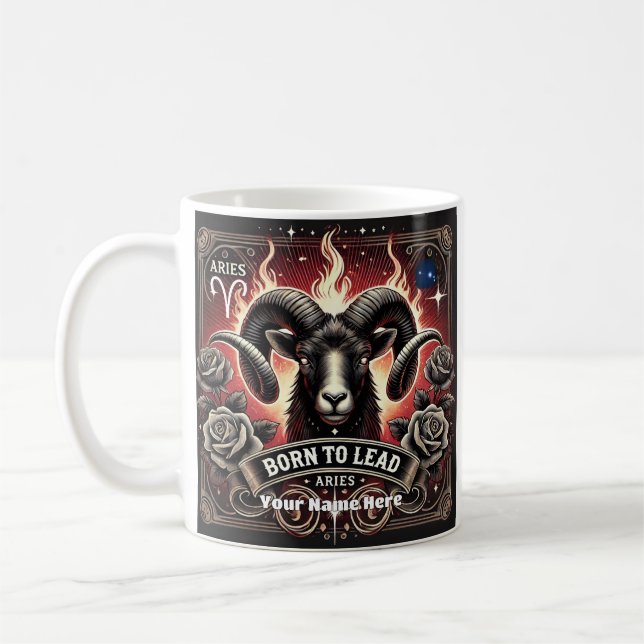 Aries “Born to Lead” Zodiac Mug (Left)