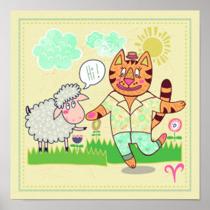 Aries Cat Zodiac Nursery Print
