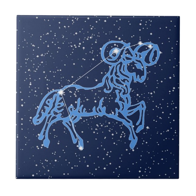 Aries Constellation and Sun Sign with Stars Cerami Tile (Front)