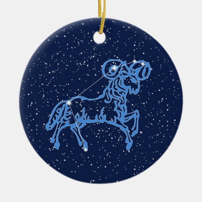 Aries Constellation and Zodiac Sign with Stars Cer Ceramic Tree Decoration (Front)