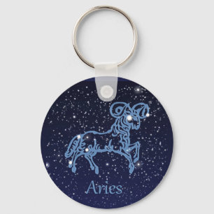 Aries Constellation and Zodiac Sign with Stars Key Ring