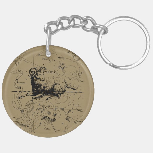 Aries Constellation Hevelius 1690 March 21 - Apr19 Key Ring (Back Left)