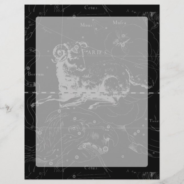 Aries Constellation Hevelius Vintage on Black (Front)