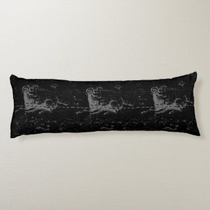 Aries Constellation Hevelius Vintage on Black Body Cushion