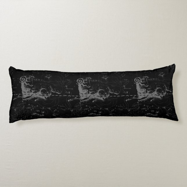 Aries Constellation Hevelius Vintage on Black Body Cushion (Back)