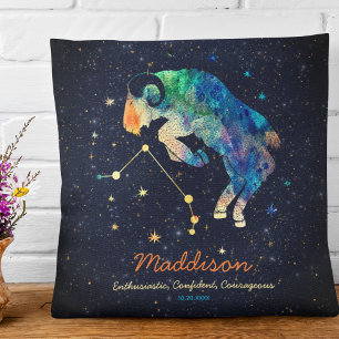 Aries Constellation Zodiac Watercolor Stars Galaxy Cushion